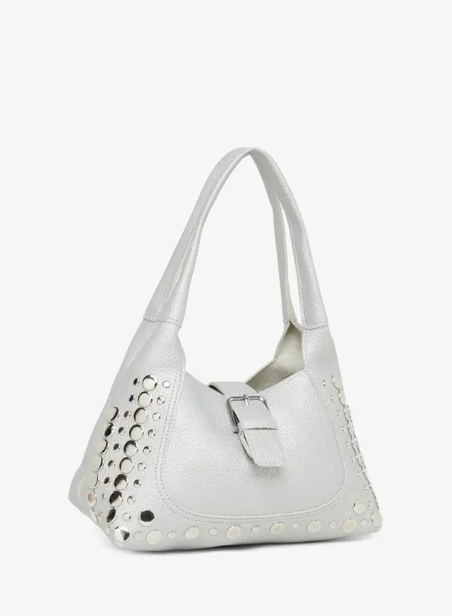 Styli Studded Buckle Shoulder Bag White