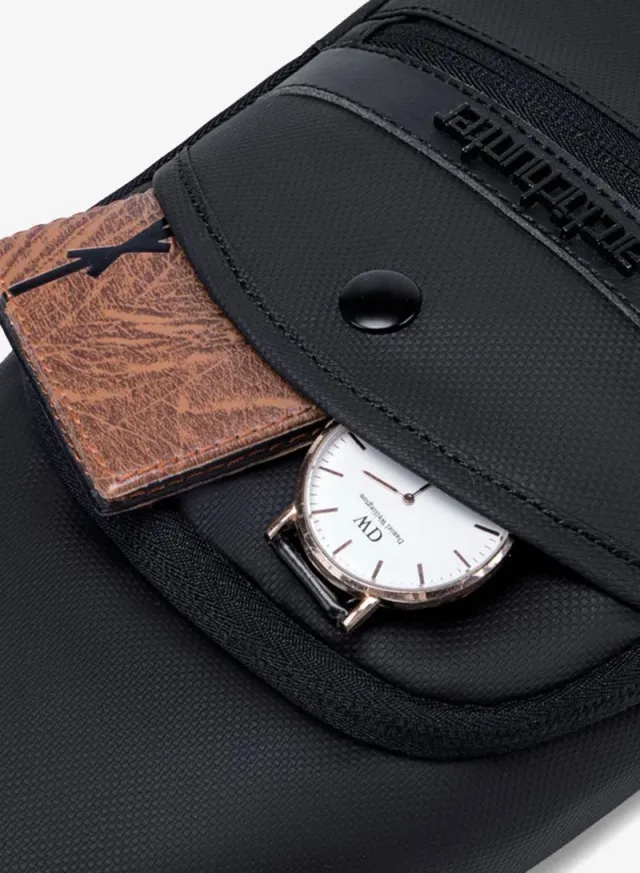 Small Water Resistant Sling Shoulder Daypack with Earphone Jack & Shock Proof Compartments, Black – image 12
