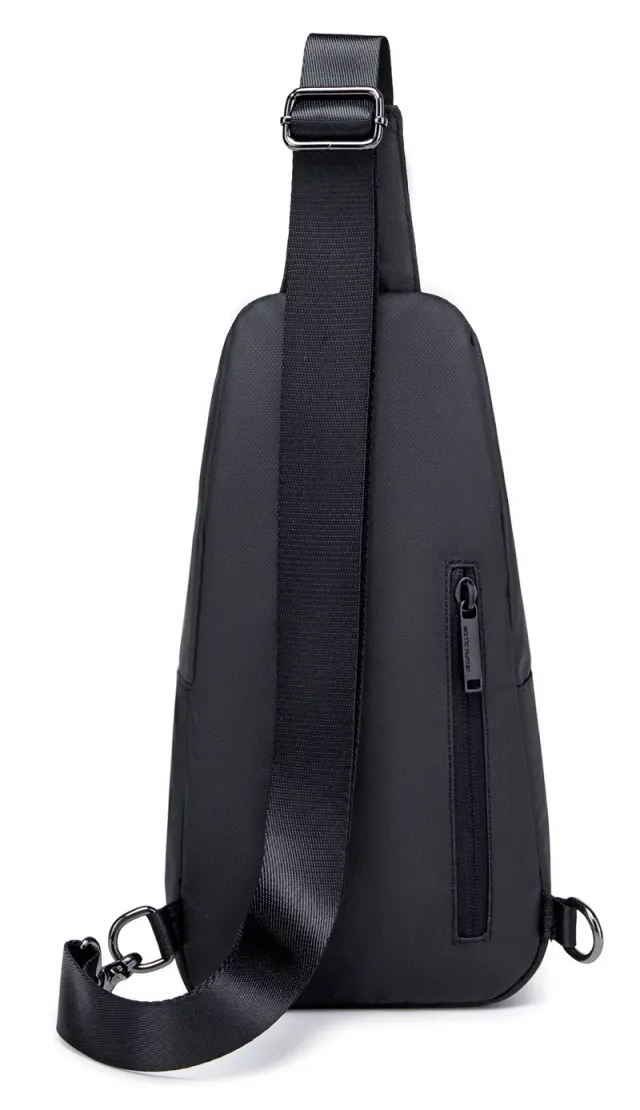 Small Water Resistant Sling Shoulder Daypack with Earphone Jack & Shock Proof Compartments, Black – image 3