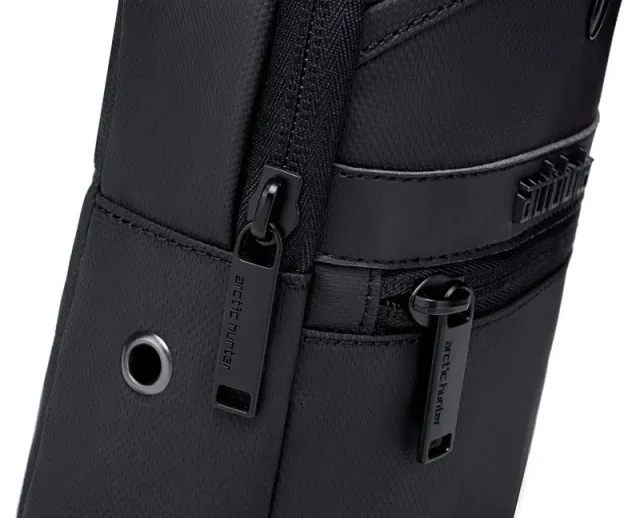 Small Water Resistant Sling Shoulder Daypack with Earphone Jack & Shock Proof Compartments, Black – image 8