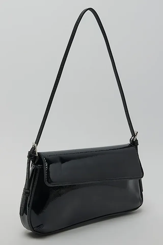 Glossy Shoulder Bag Black – image 2