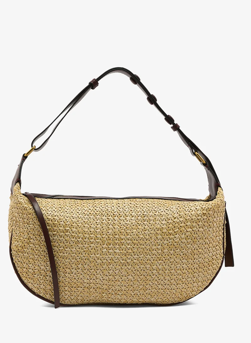 Raffia Textured Shoulder Bag Brown