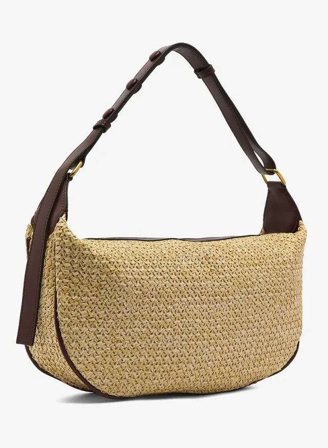 Raffia Textured Shoulder Bag Brown – image 2