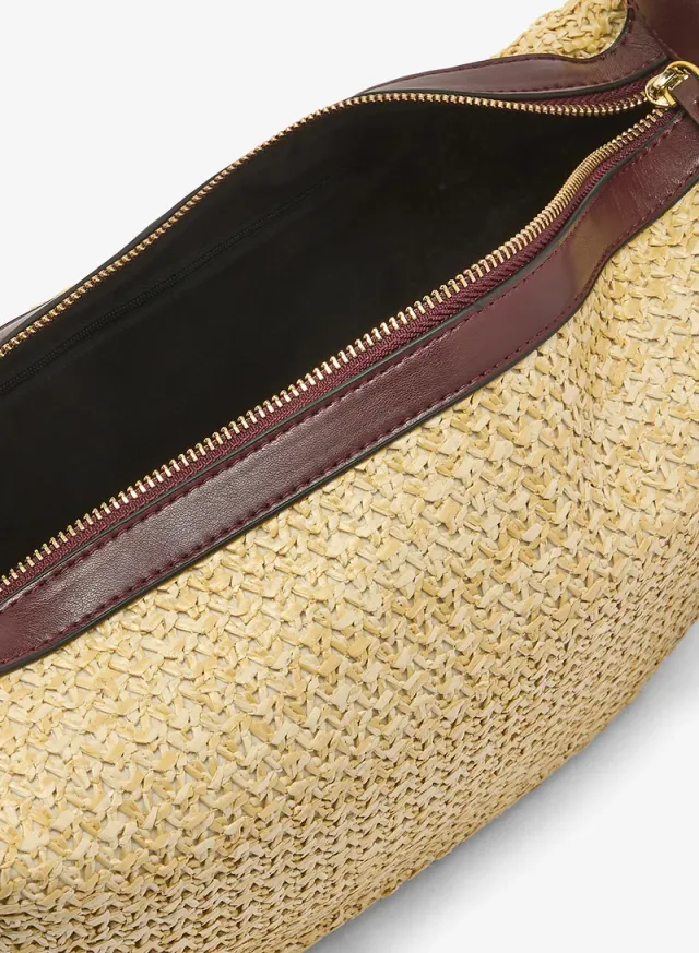 Raffia Textured Shoulder Bag Brown – image 4
