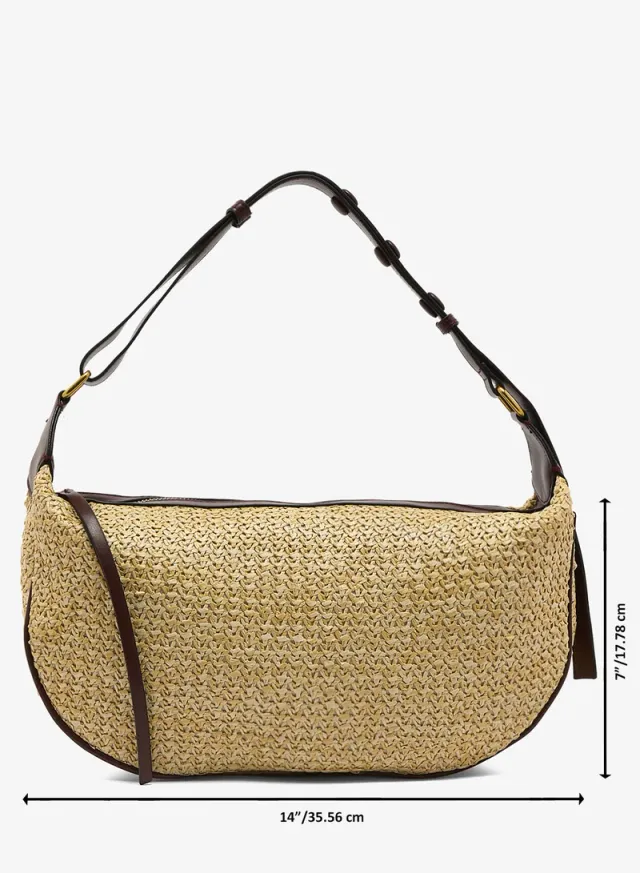 Raffia Textured Shoulder Bag Brown – image 5
