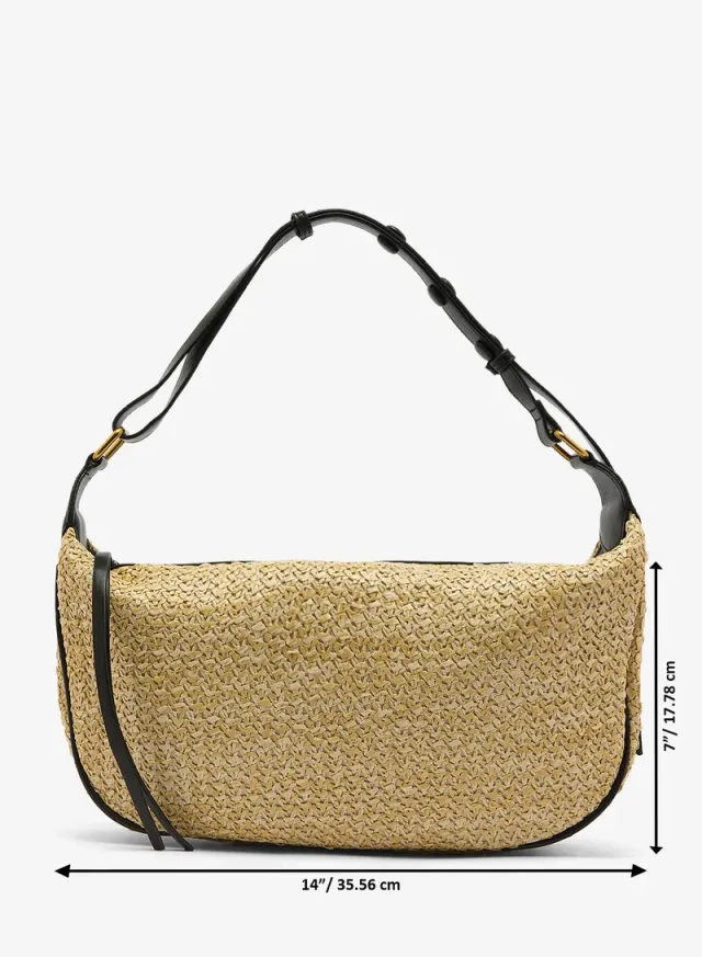 Raffia Textured Shoulder Bag Brown – image 5