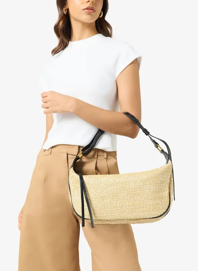 Raffia Textured Shoulder Bag Brown – image 6