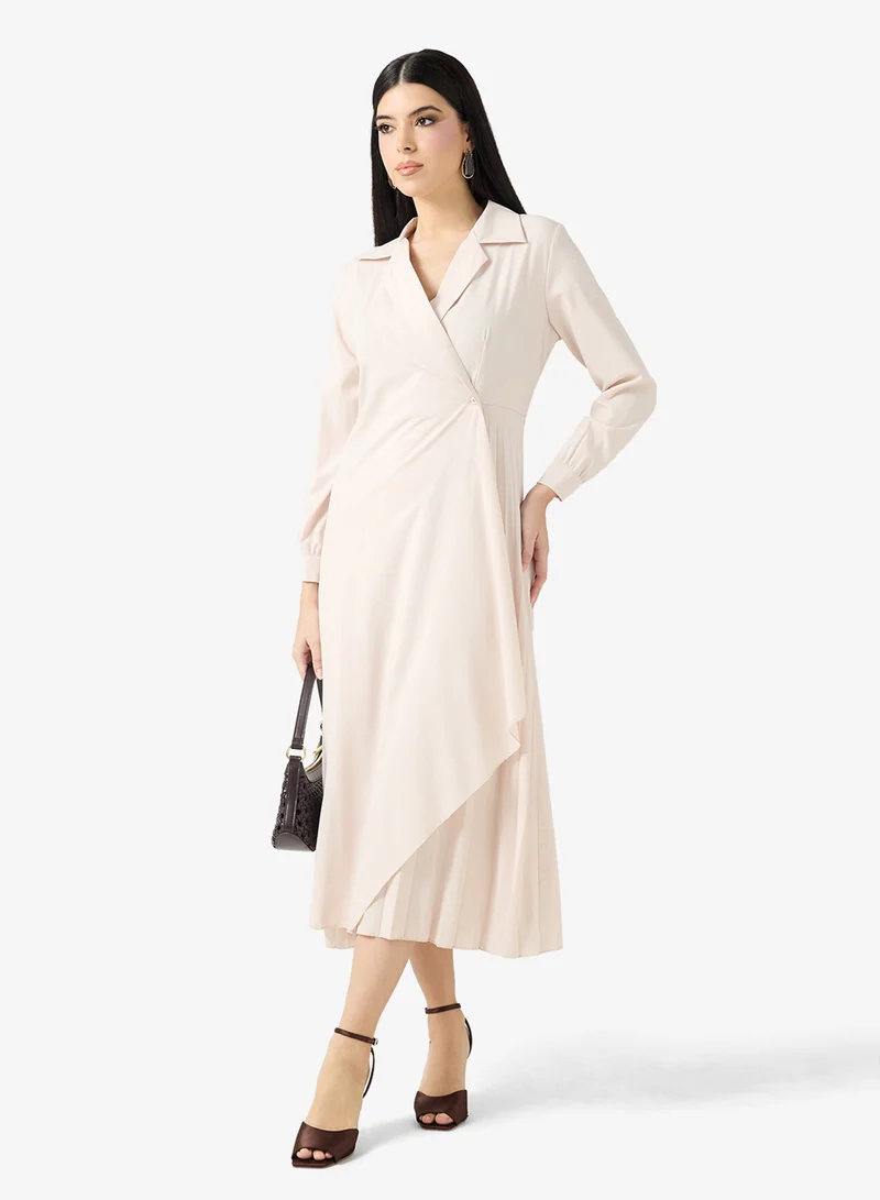 Pleated Wrap Dress light beige
