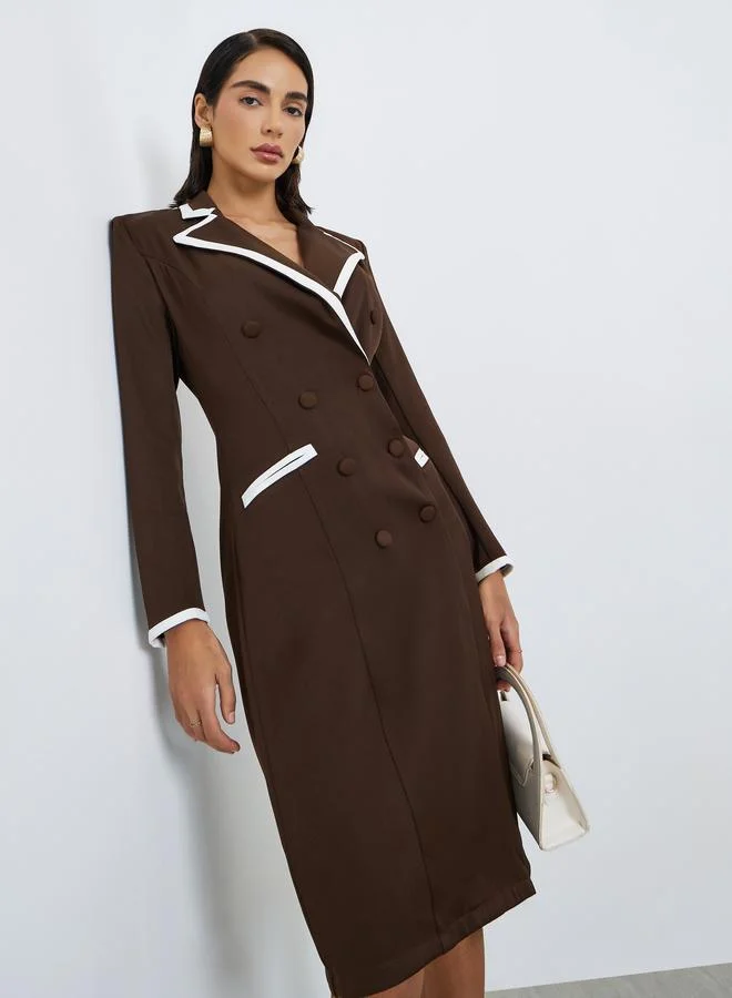 Long Sleeves Blazer Maxi Dress steel blue