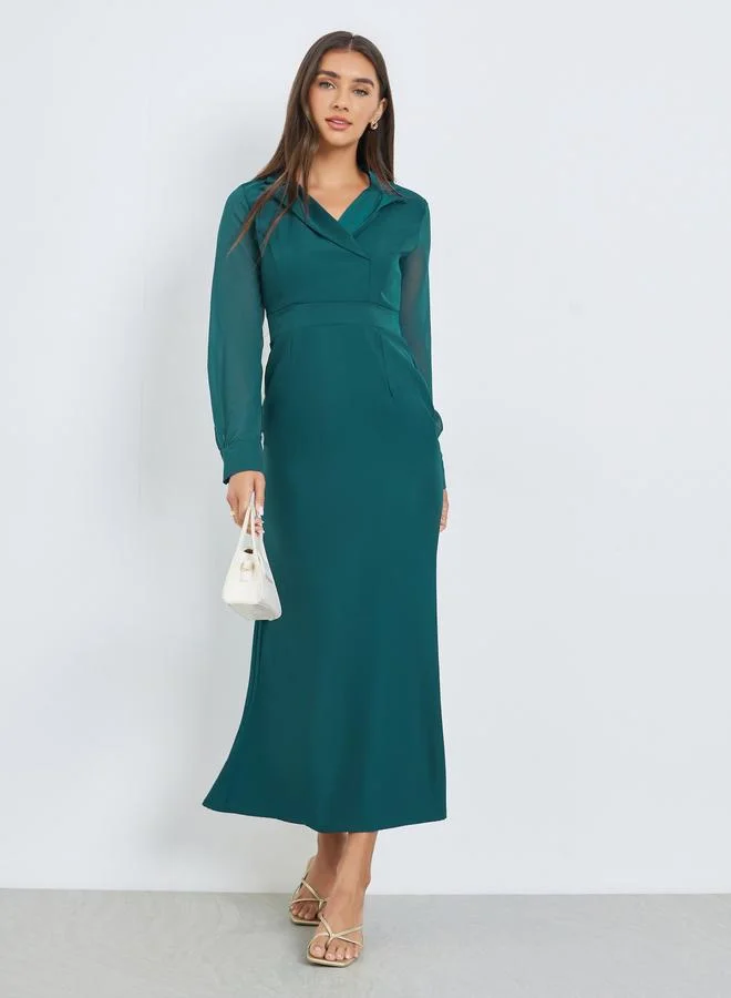 Long Sleeves Blazer Maxi Dress steel blue