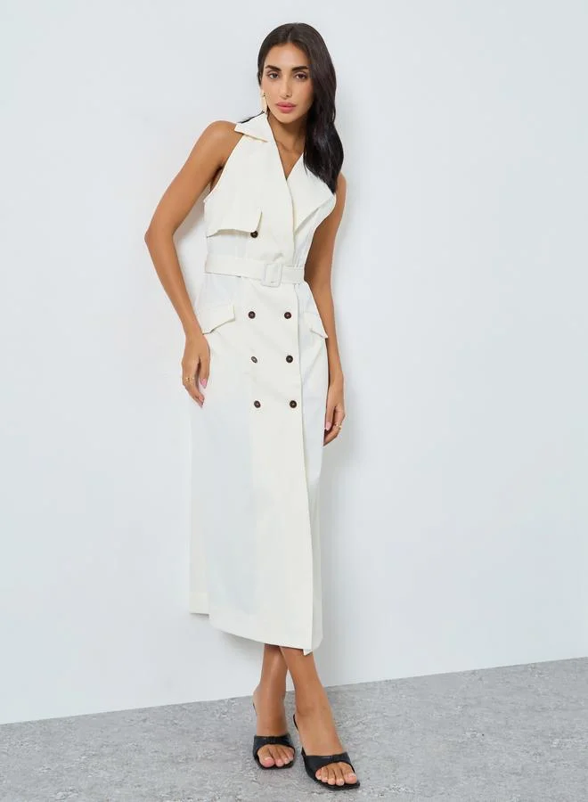 Long Sleeves Blazer Maxi Dress steel blue