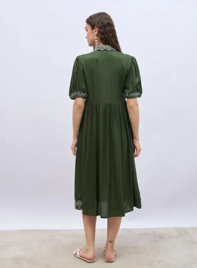 Belted Tweed Midi Dress olive green – image 5