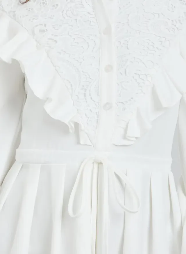 Buttoned Long Sleeve Midi Dress white – image 4