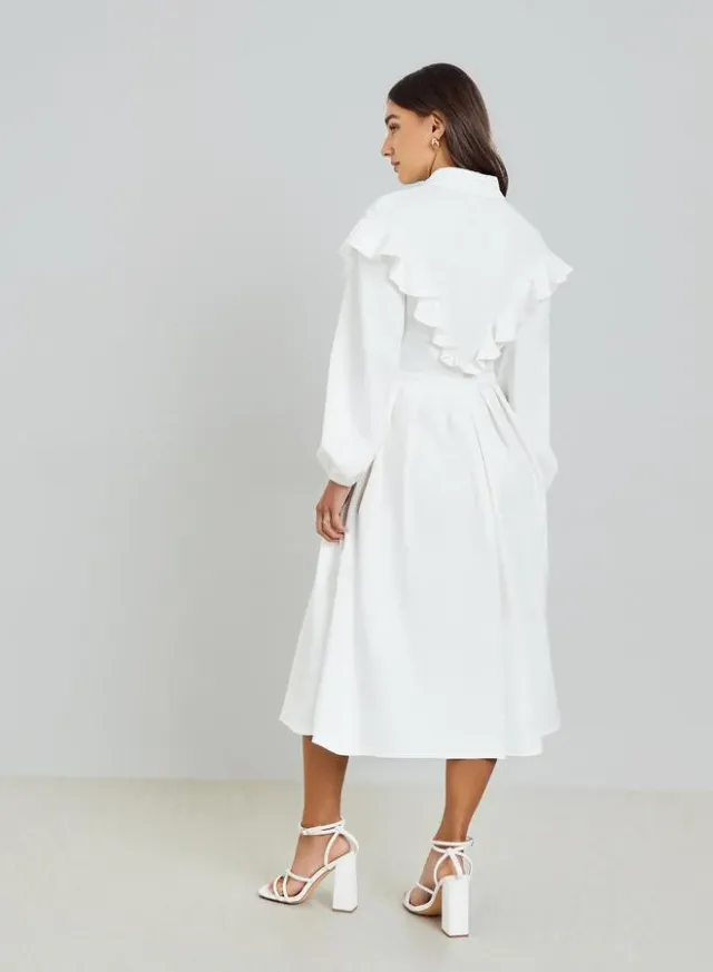 Buttoned Long Sleeve Midi Dress white – image 5