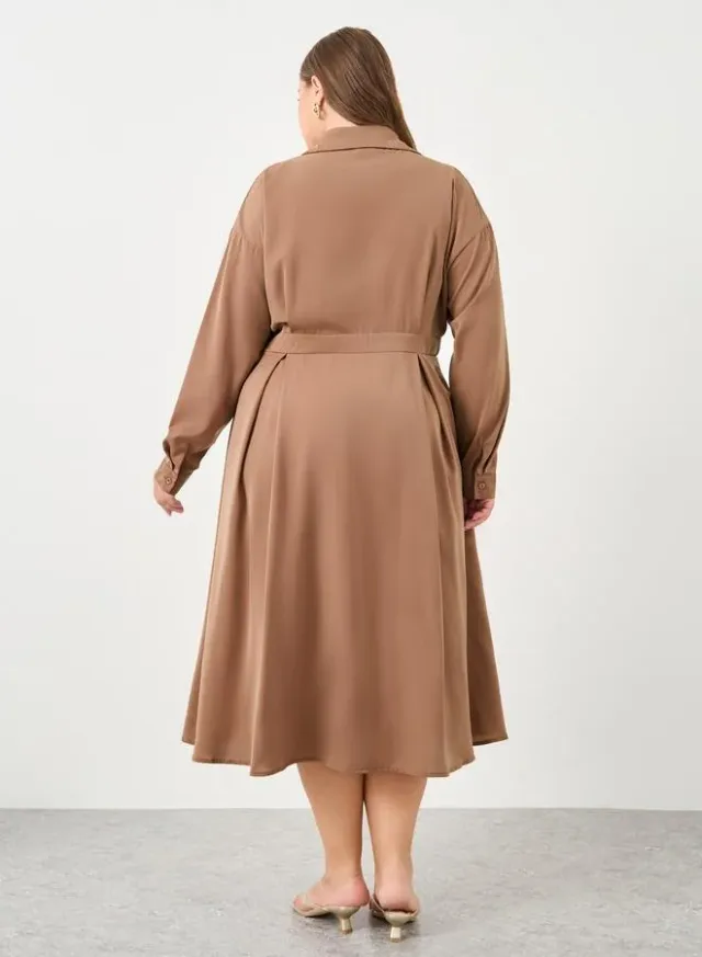 Plus Wrap Front Shirt Midi Dress olive green – image 5