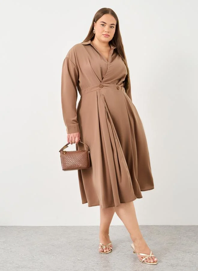 Plus Wrap Front Shirt Midi Dress olive green