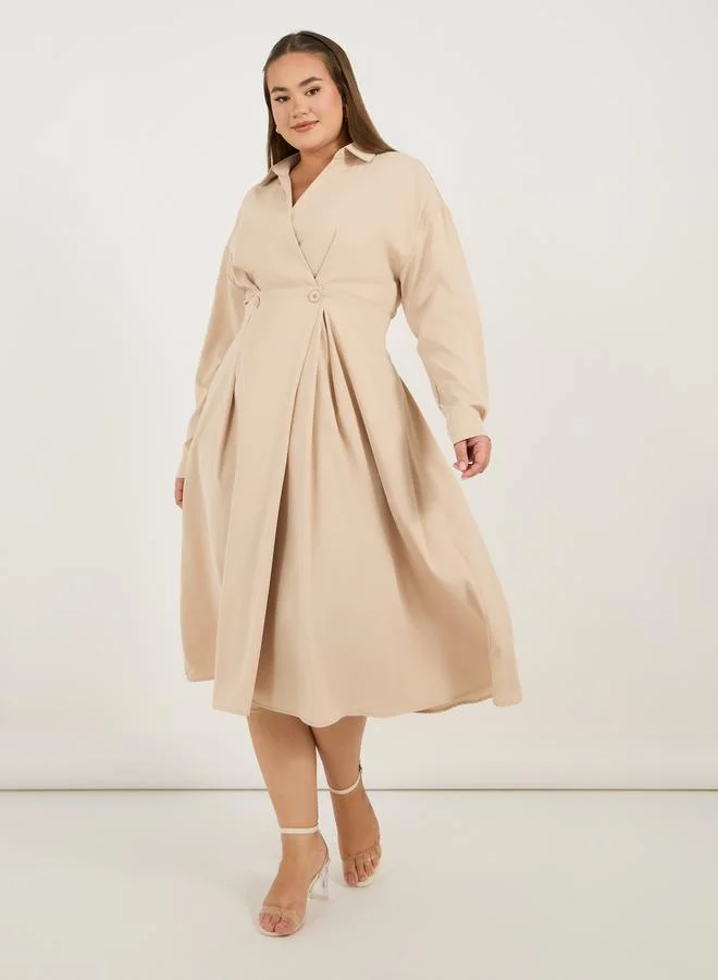 Plus Wrap Front Shirt Midi Dress olive green
