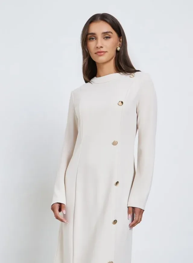 Ruffled Hem Buttoned Midi Dress cream – image 2