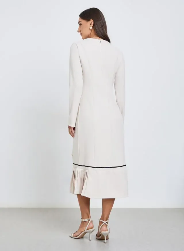 Ruffled Hem Buttoned Midi Dress cream – image 5