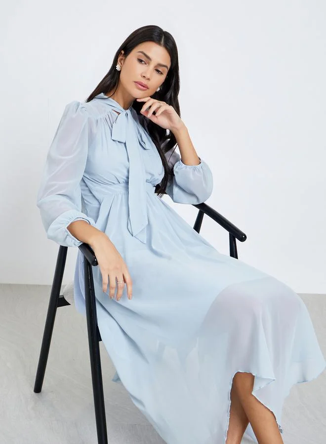Fold Pleat Tie Detail Maxi Dress sky blue