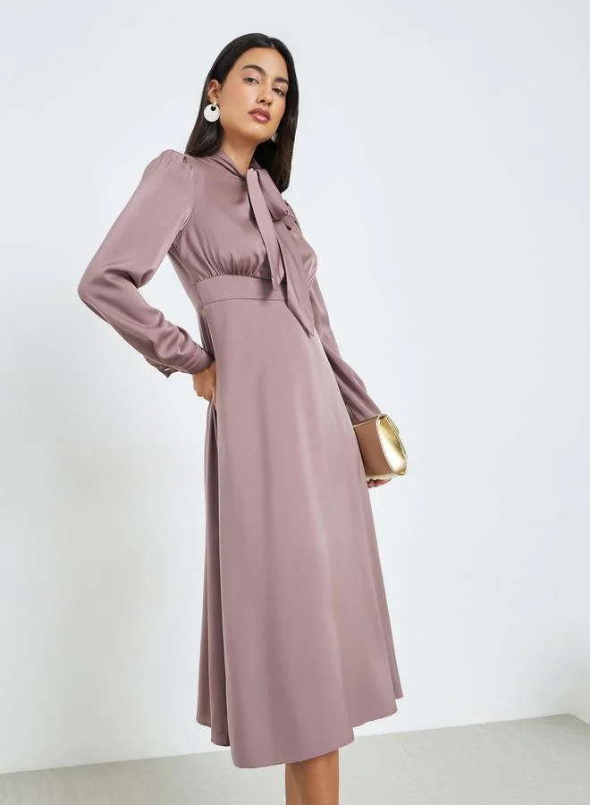 Fold Pleat Tie Detail Maxi Dress sky blue