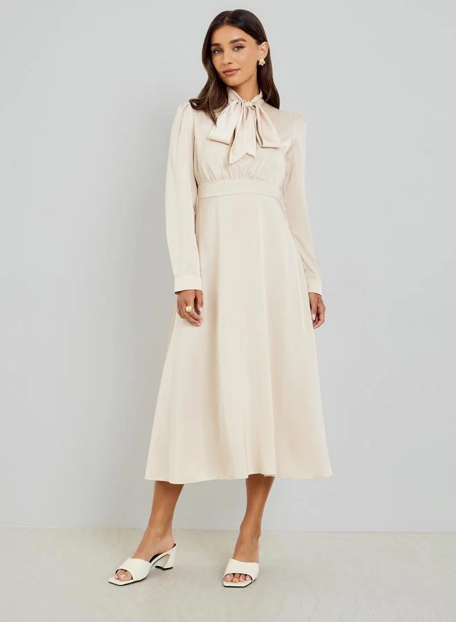 Fold Pleat Tie Detail Maxi Dress sky blue