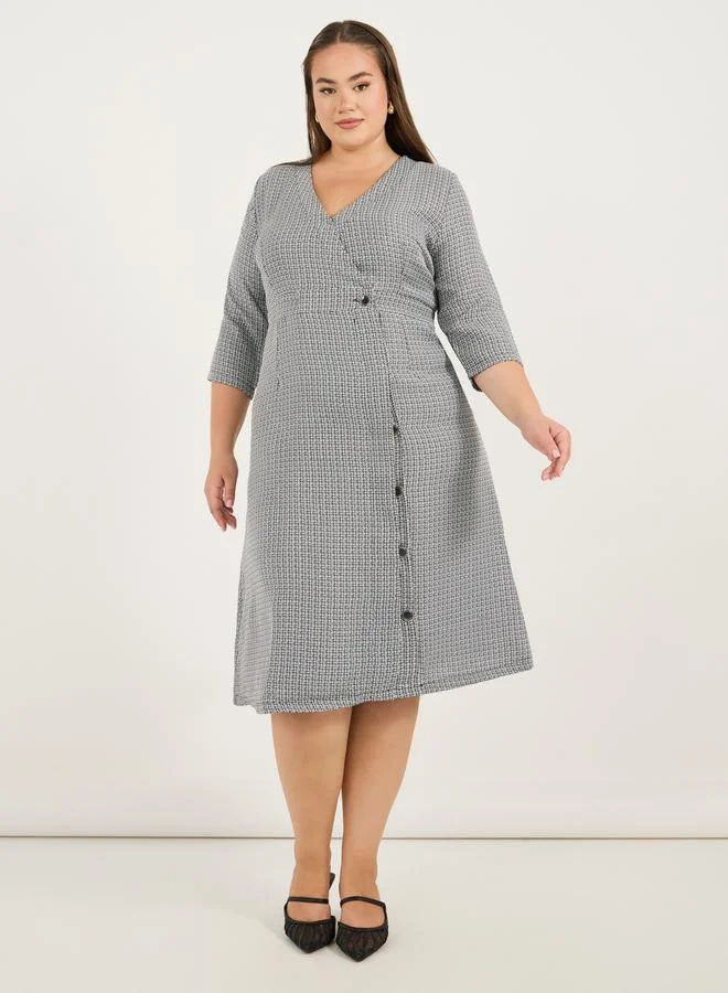 Houndstooth Button Dress, grey and white
