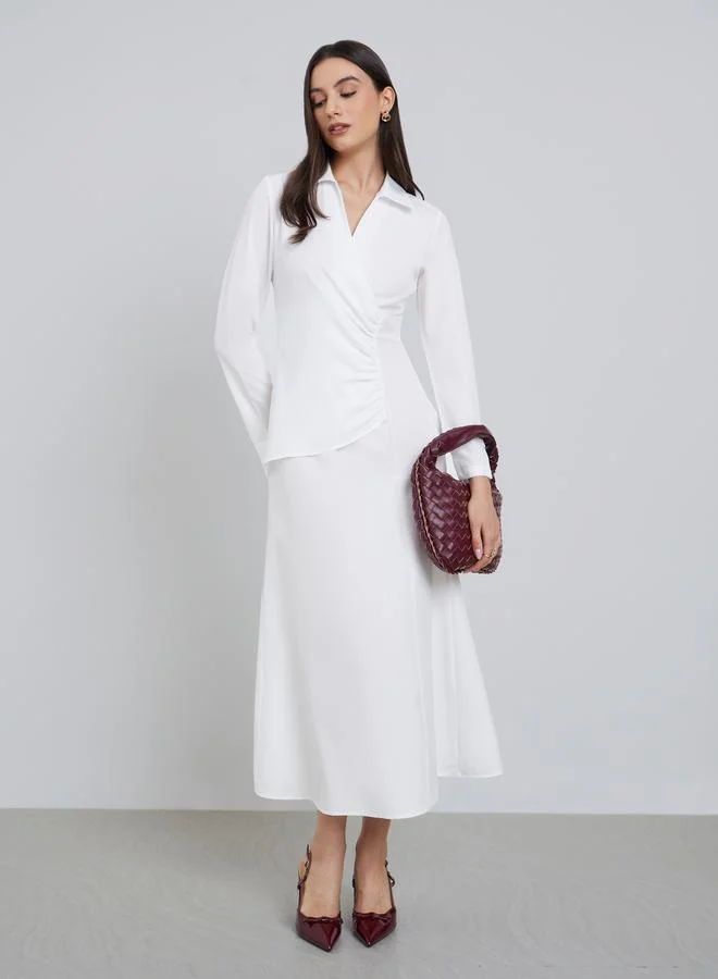 Solid A-Line Midi Dress White
