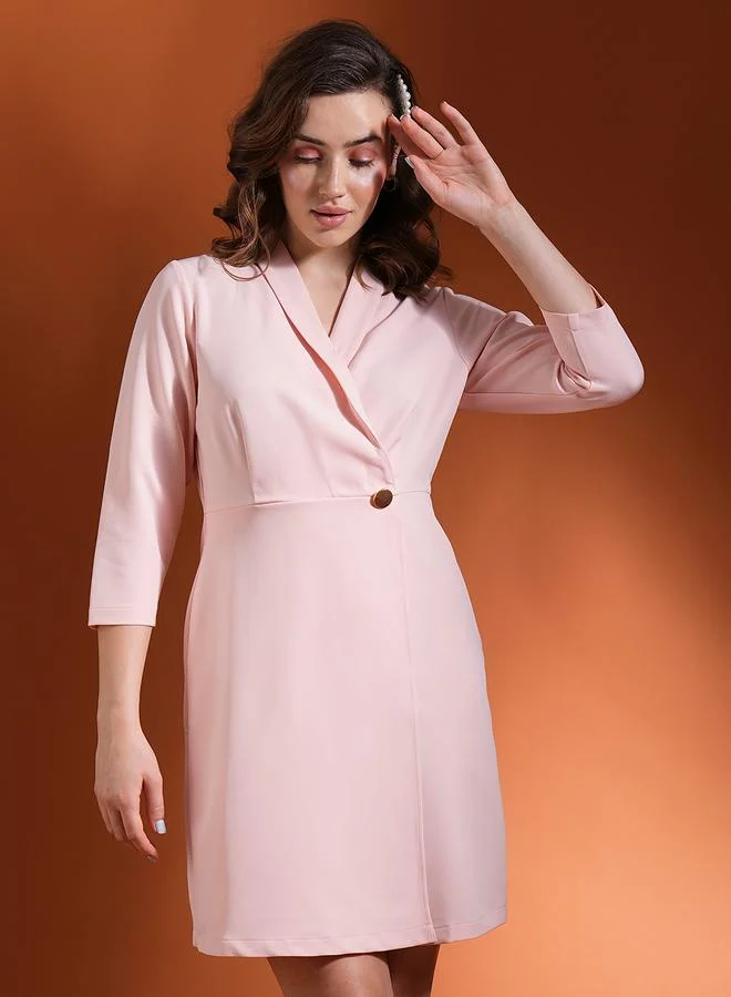 Overlap Shawl Lapel Blazer Mini Dress light pink