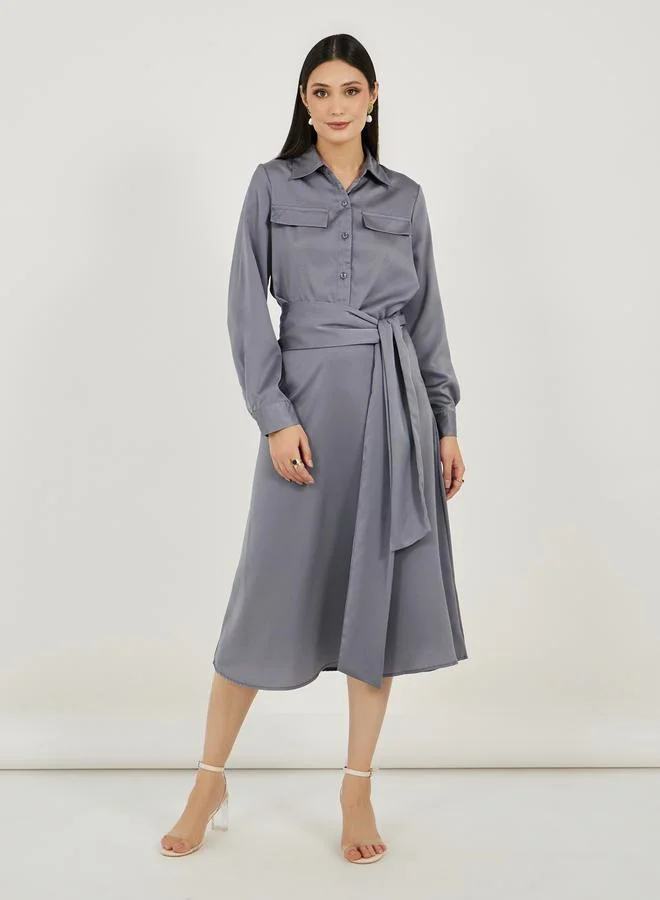 Belted Midi Dress maroon