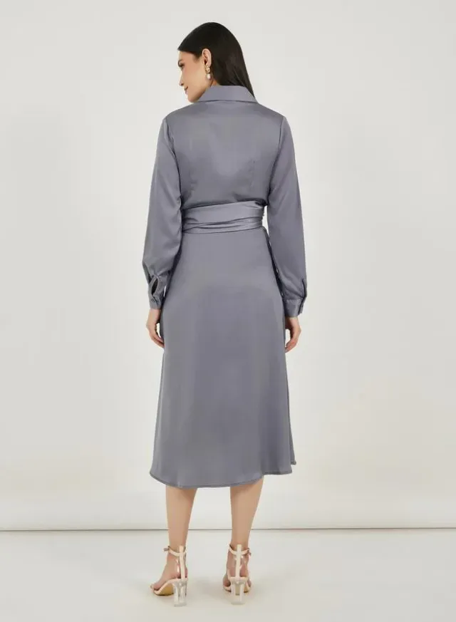Belted Midi Dress maroon – image 4