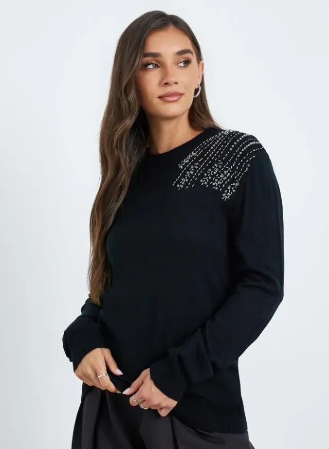 Women Black Embellished Sweater