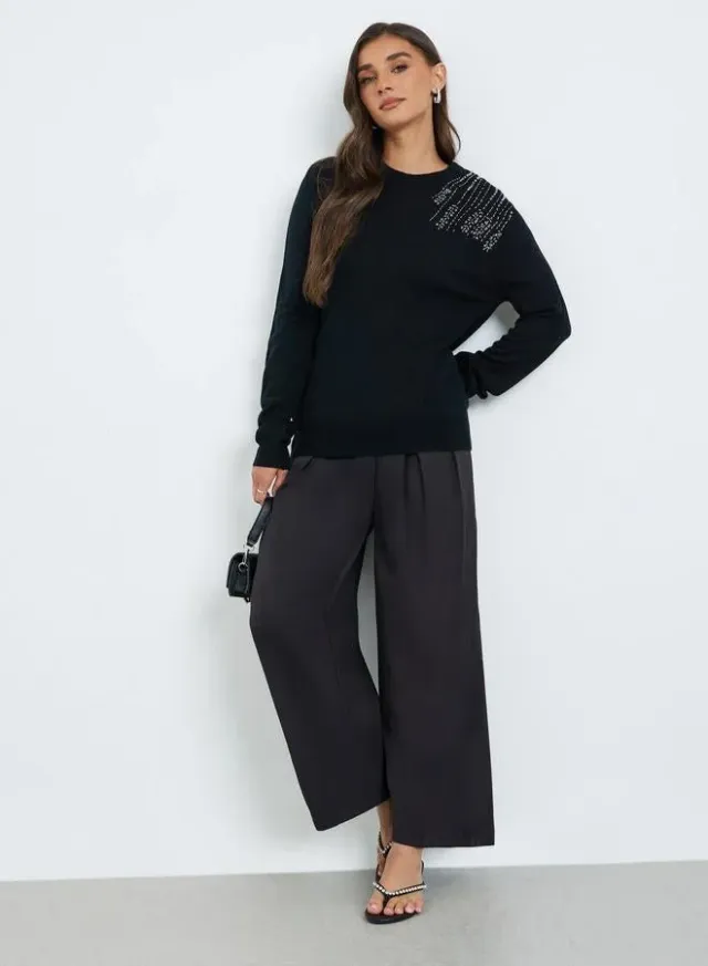 Women Black Embellished Sweater – image 2