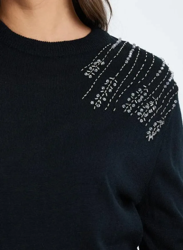 Women Black Embellished Sweater – image 3