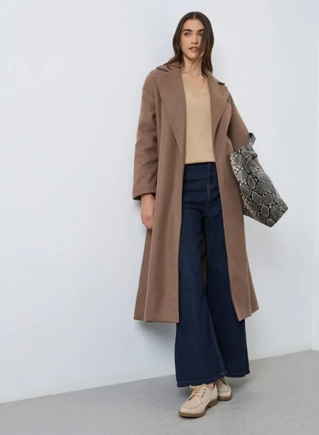 Women Brown Midi Belted Coat – image 2