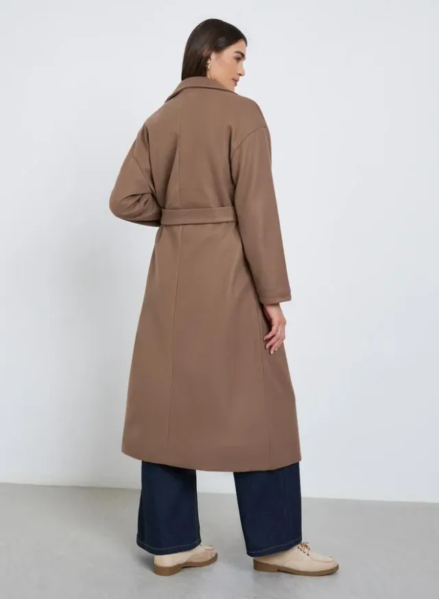 Women Brown Midi Belted Coat – image 4