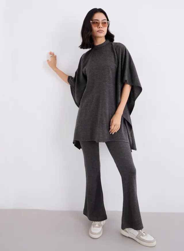 Women Draped Knit Top and Pants Winter Modest Set