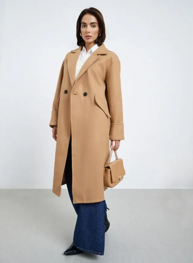 Solid Pocket Detail Drop Shoulder Coat