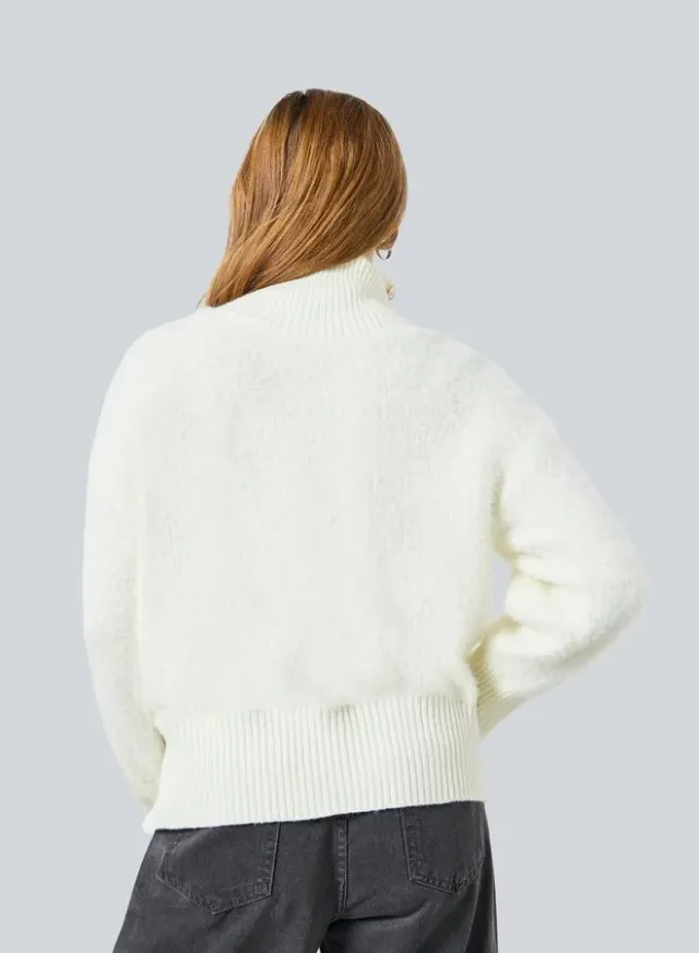 Women Turtle Neck Button Detail Furry Sweater – image 5