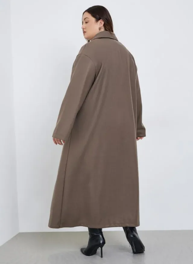 Plus Size Regular Fit Wool Like Buttoned Coat – image 5