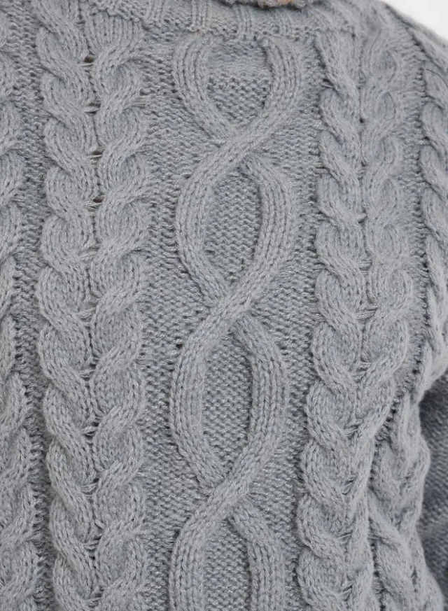 Grey Regular Fit Cable Knit Sweater – image 3