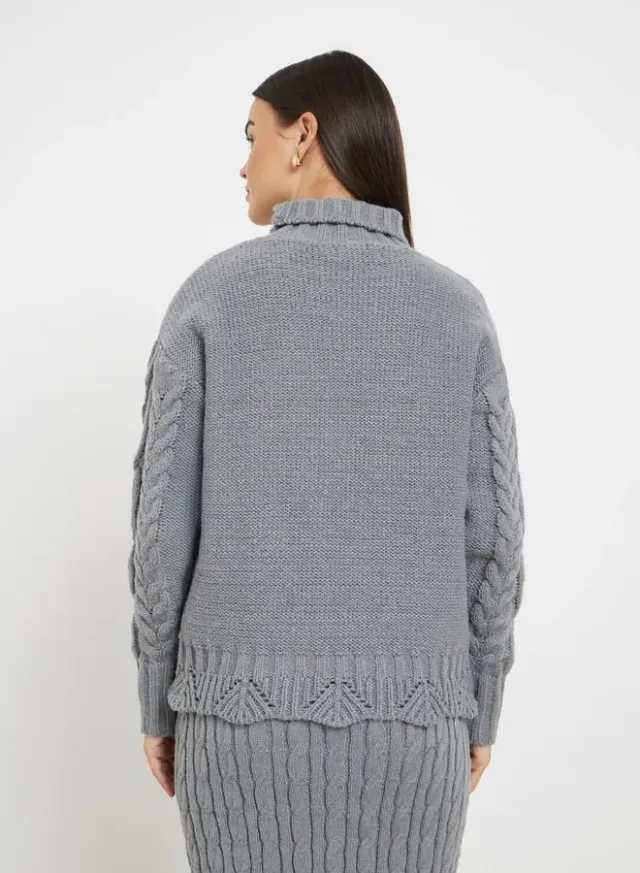Grey Regular Fit Cable Knit Sweater – image 4