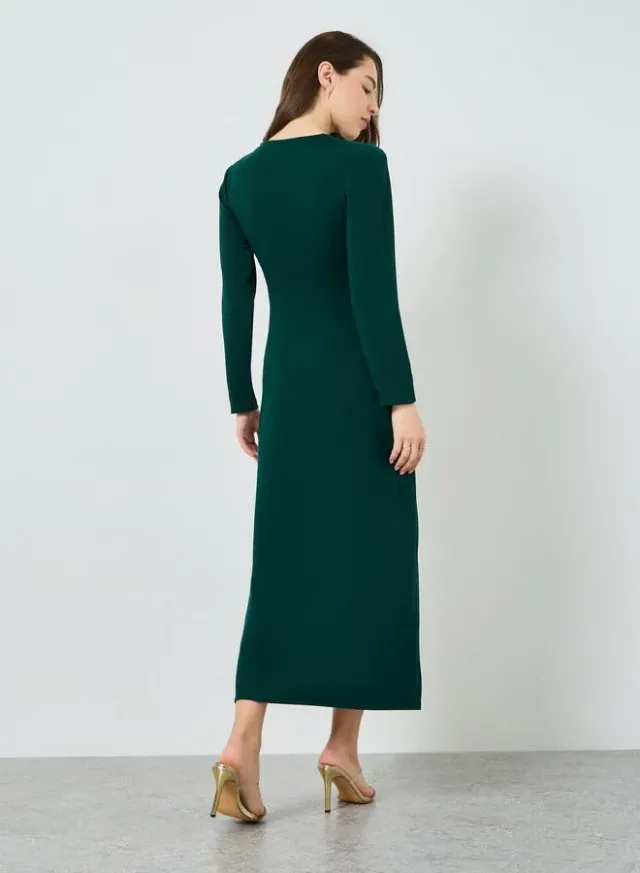 Women Dark Green Ruffled Front Maxi Dress – image 4