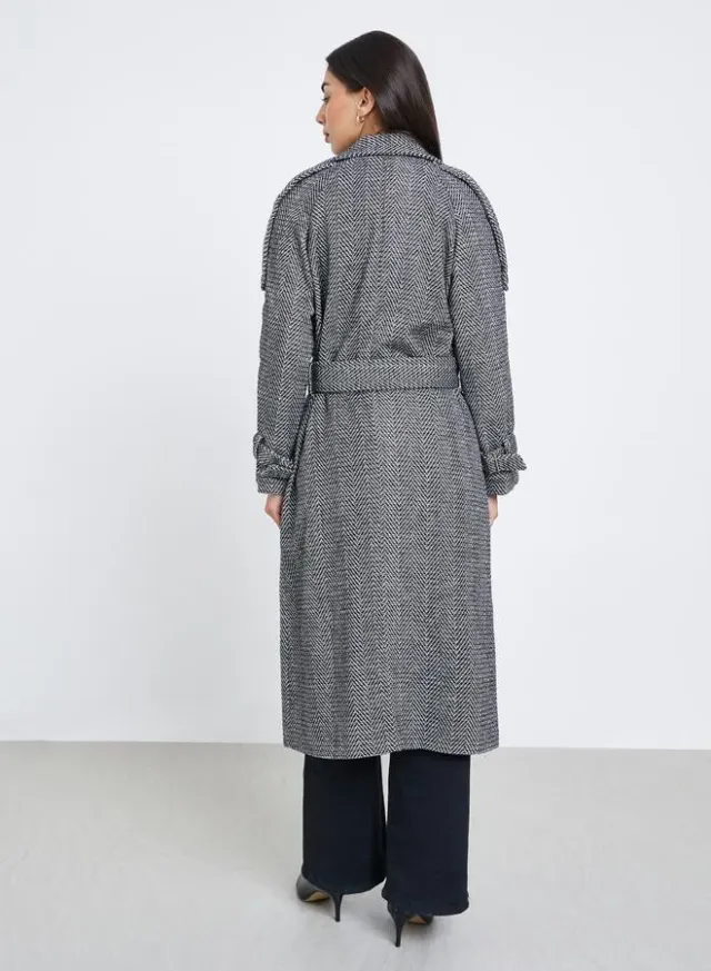 Styli Regular Fit Double Breasted Patterned Coat – image 4