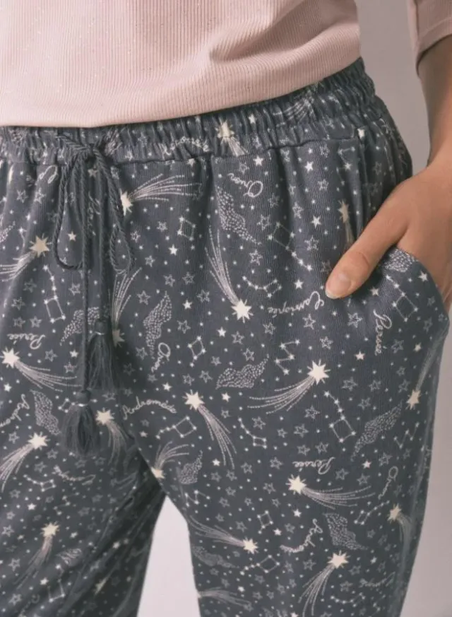 Long warm jersey-knit trouser with soft grey stars – image 4