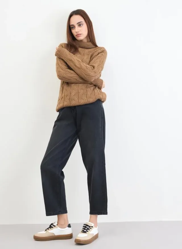 Tan Cable Knit Longline Sweater – image 4