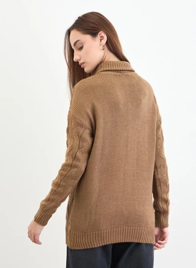 Tan Cable Knit Longline Sweater – image 5