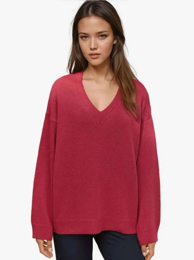 Thick Knit V-neck Sweater – image 6