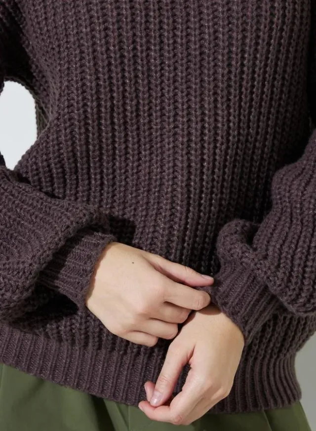 Coffee Brown High Neck Chunky Knit Sweater – image 5
