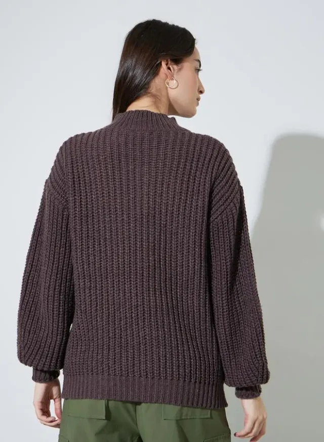 Coffee Brown High Neck Chunky Knit Sweater – image 6